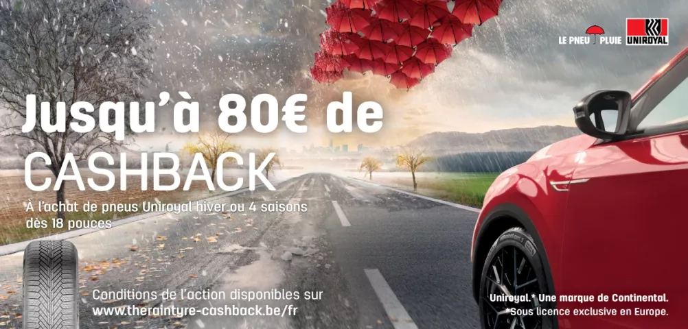 Jusqu'à 80€ de cashback sur les pneus Uniroyal chez Point S Belgique